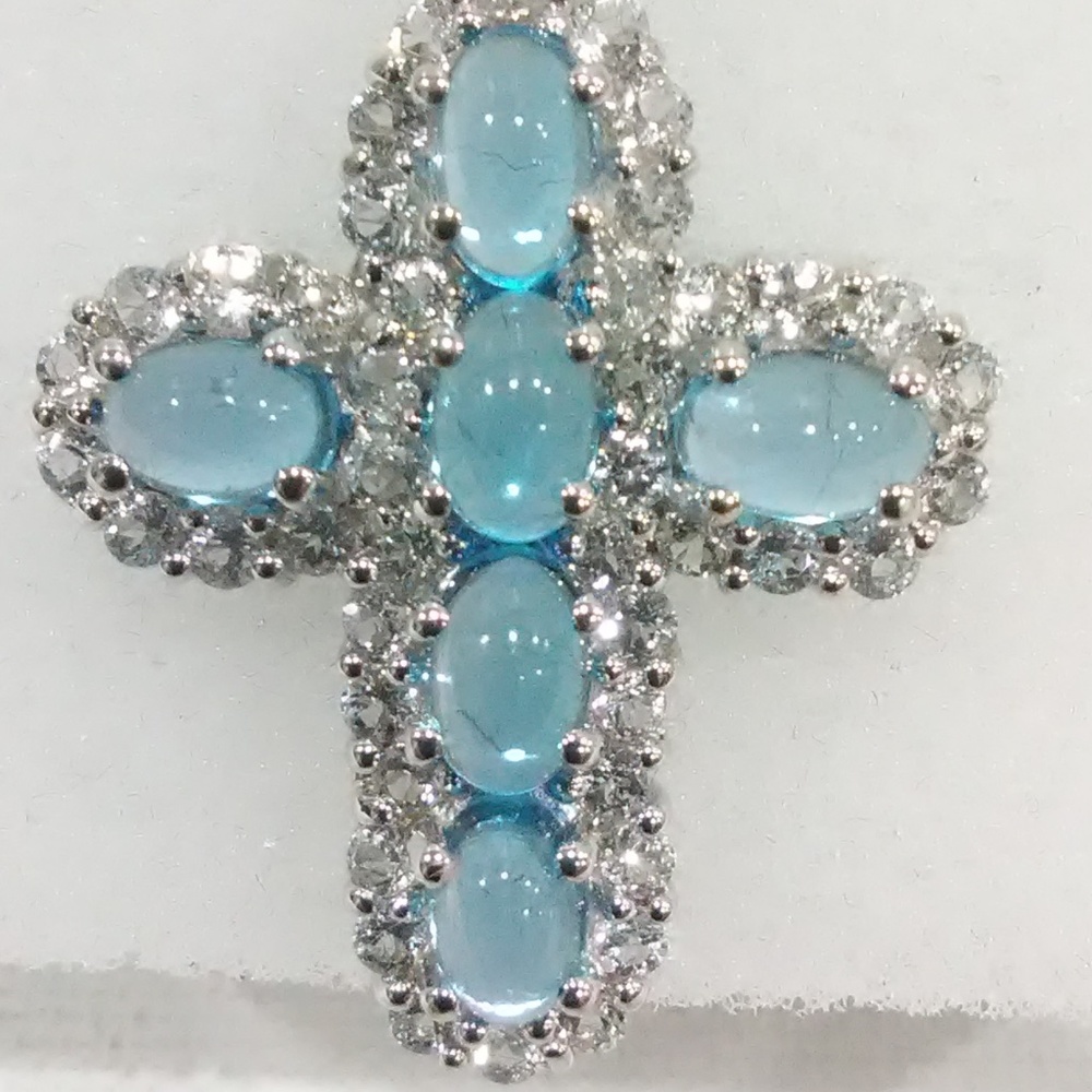Cross White Gold / Rhodium London Blue Topaz Cross